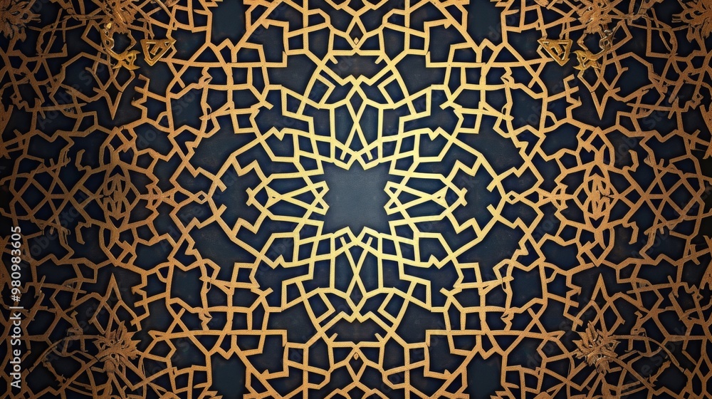 Poster this arabic pattern features a blend of interlocking polygons and delicate arabesque designs.