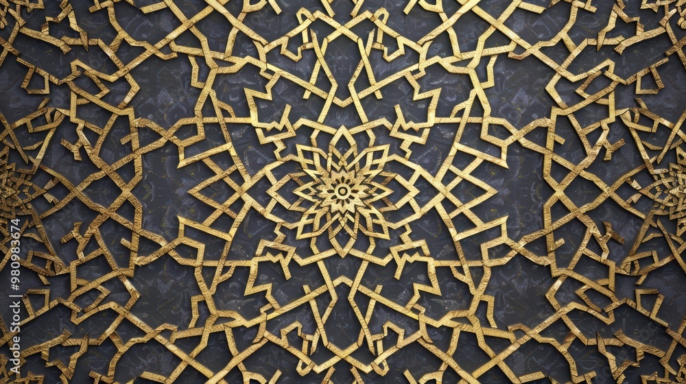 Poster this arabic pattern features a blend of interlocking polygons and delicate arabesque designs.