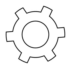 Black and white gear symbol with six teeth. Ideal for technology, engineering, industrial design, mechanical systems, and automation themes. Simple line art style.