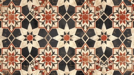 This Arabic pattern features a blend of interlocking polygons and delicate arabesque designs.