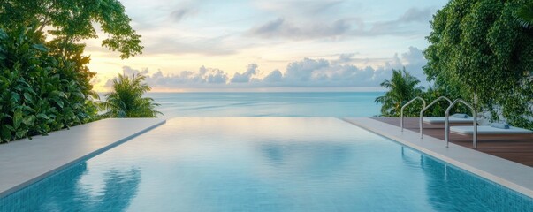 Obraz premium Luxury Oceanfront Rental Home with Infinity Pool and Glass Edge, Stunning Views, Private Terrace, Perfect for Relaxing Vacation