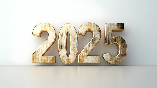 3D Plain White New Year Countdown Design: Stylish 2025 Numbers on Clean Background with Ample Copy Space for Customization