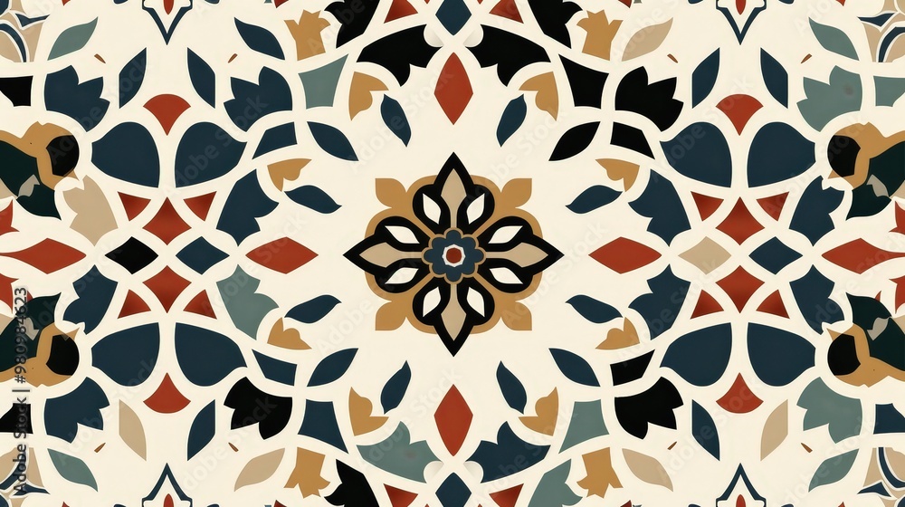 Poster this arabic pattern features a combination of repeating tessellated shapes and flowing curves.