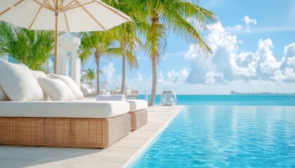 Luxury Vacation Rental with Private Pool and Daybeds, Perfect for Relaxing and Enjoying the Sunshine, Guests Sunbathing on a Poolside Daybed at a High-End Rental Home, with the Pool Glistening in the