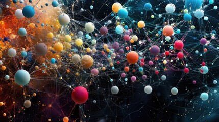 A complex neural network visualized as a colorful graph