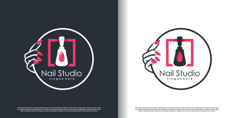Nail logo design template with creative abstract style Premium Vector
