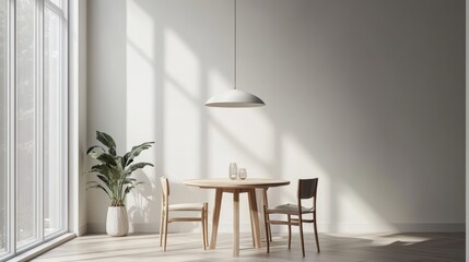Sleek pendant light, neutral minimalist space, 3D illustration