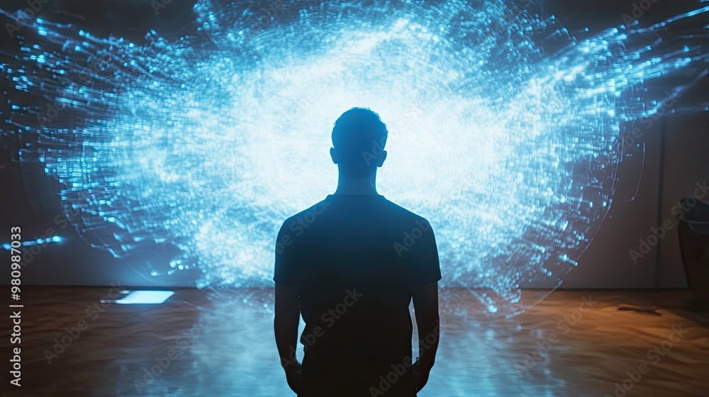 Poster a holographic projection displaying a 3d image