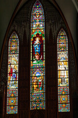 Stained glass windows in the interior of St. Joseph in Hanoi (consecrated on December 24, 1886), Vietnam