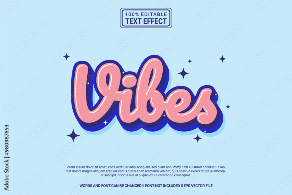 Aufkleber editable text effect vibes 3d cartoon template style modren premium vector