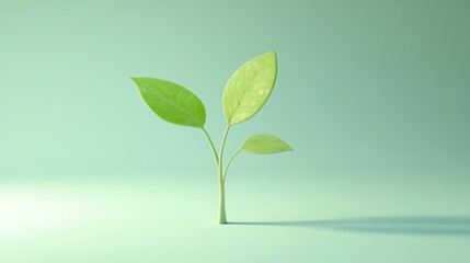 Simple sprout with two leaves, minimalist design, 3D illustration