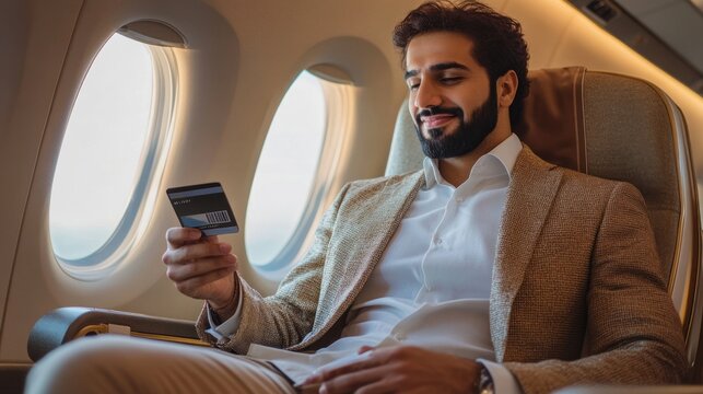 Businessman traveling by private jet