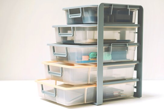 Plastic five drawers container on white background