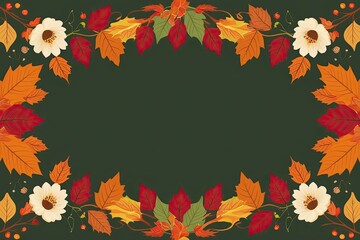 Obraz premium Seamless Autumn Floral Border Frame with Fall Leaves and Flowers