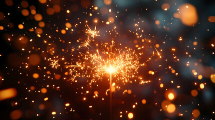 Obraz premium 3D Macro Close-Up of New Year 2025 Sparklers Glowing Brightly Against Dark Background � Festive Celebration Icon Concept