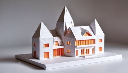 Illustrative representation of a miniture model of a house or building made of paper
