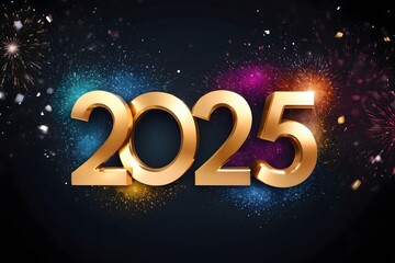 New Year 2025 with colorful fireworks, a festive celebration for holiday greetings