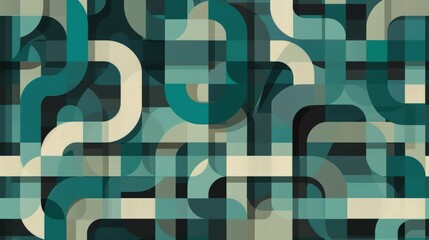 This background design showcases an intricate geometric pattern with overlapping shapes in various shades of teal and gray.