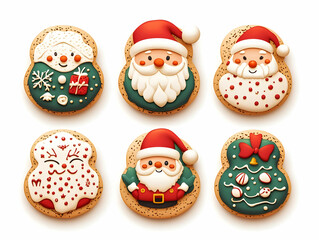 Fototapeta premium Futuristic Santa Cookies: Vibrant Flat Vector Illustrations of Modern Holiday Treats with Intricate Patterns and Whimsical Designs