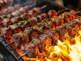 A Şiş Kebab. The most popular Turkish dishes. Skewered cubes of marinated meat (usually lamb,...