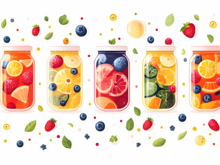 Obraz premium Flat Glass Jar Infographic Elements: Seamless Vector Design with Festive Dried Fruits and Spices for Sustainable Zero Waste New Year 2025 Promotions