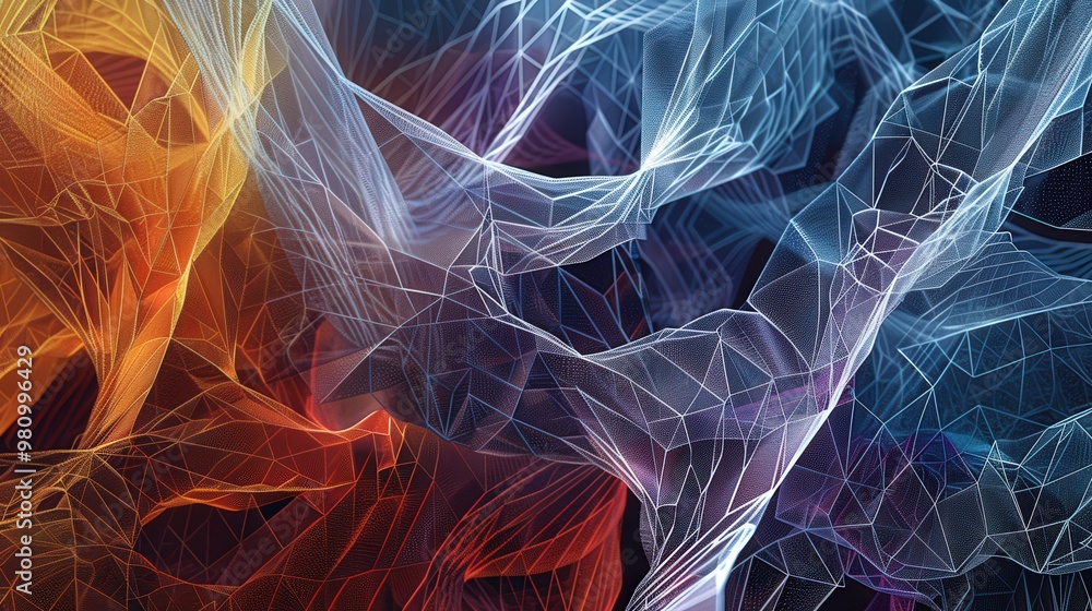 Poster this design features a complex web of diagonal lines intersecting to form a mesh-like pattern.