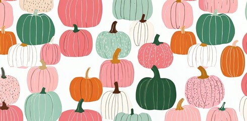 Fototapeta premium Colorful collection of pumpkins in various shapes and shades for autumn decor.