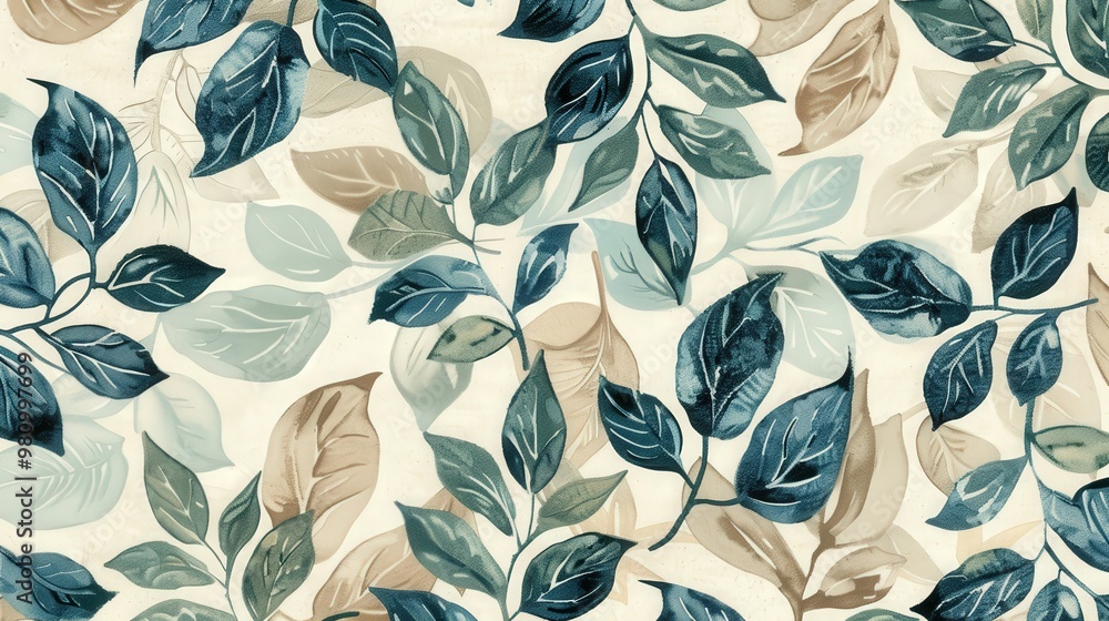 Poster this leaf pattern features a combination of hand-drawn and stylized leaves in a repeating layout.
