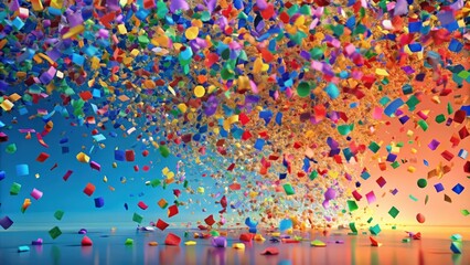 Colorful falling confetti in vibrant shades and shapes, celebration, party, colorful, festive, decorations, abstract, background, paper