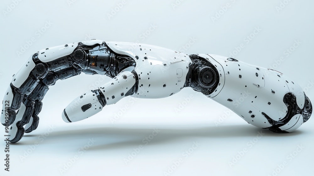 Poster robotic hand showcasing advanced mechanical design and technology.
