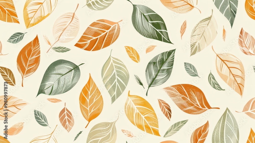 Poster this leaf pattern features a combination of hand-drawn and stylized leaves in a repeating layout.