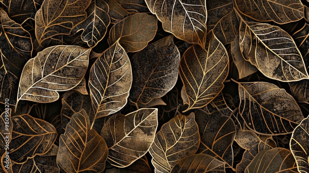 Poster this leaf pattern features a series of overlapping leaf silhouettes with detailed textures.