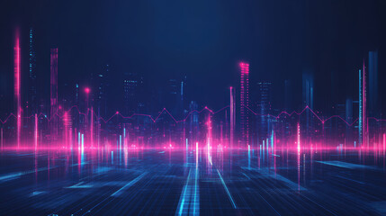 Fototapeta premium Futuristic digital landscape with vibrant pink and blue lines representing data trends