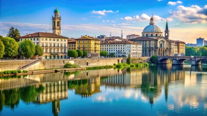 Fototapeta premium View of river Po and Gran Madre church in Turin, Italy, Turin, Italy, River Po, Gran Madre church