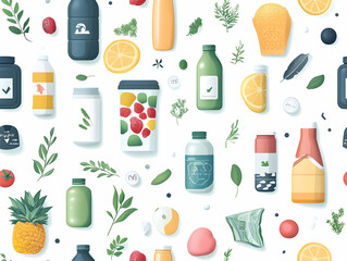 Seamless Flat Compostable Packaging Background for Zero Waste New Year 2025: Eco-Friendly Elements & Textures in Vector Illustration for Sustainable Practices