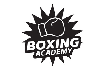 Boxing Academy Logo Text and Black Silhouette Vector Illustration on a White Background
