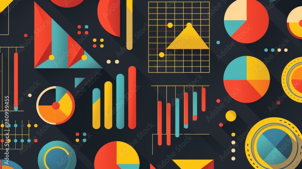 Poster this pattern features a repeating design of abstract business graphs and charts