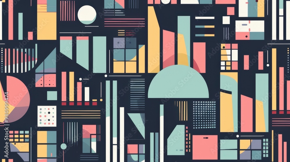 Poster this pattern features a repeating design of abstract business graphs and charts