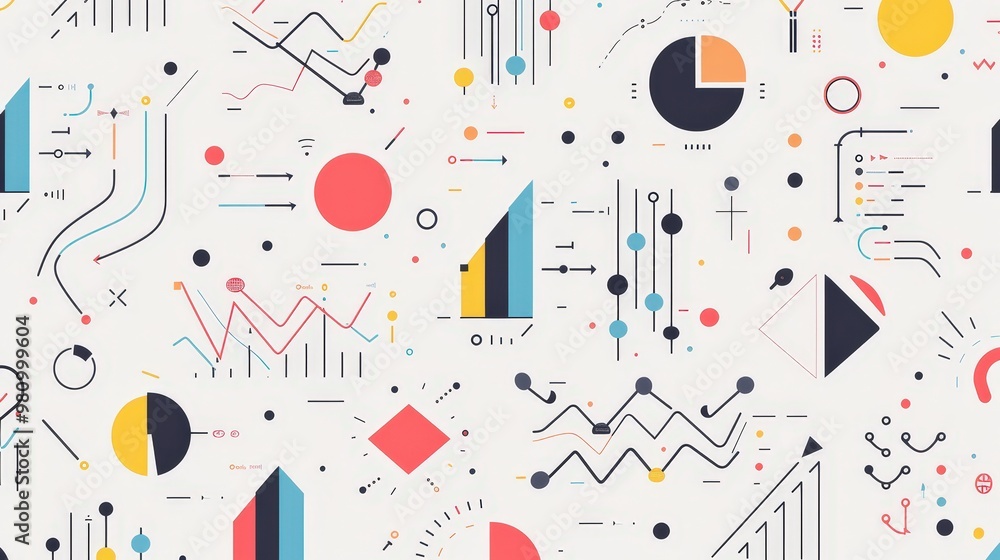 Poster this pattern features a repeating design of abstract business graphs and icons.
