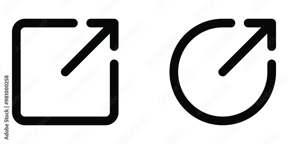 Poster external link vector icon set. hyperlink symbol. square and circle shape.
