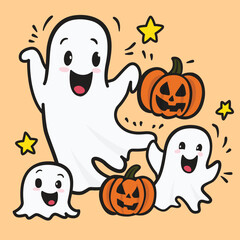 This is a cute cartoon of ghost with pumpkin in Halloween festival.