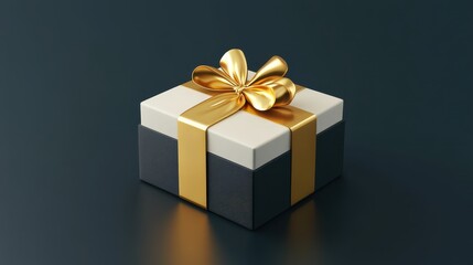 Fototapeta premium Square gift box with golden bow, classy presentation, 3D illustration