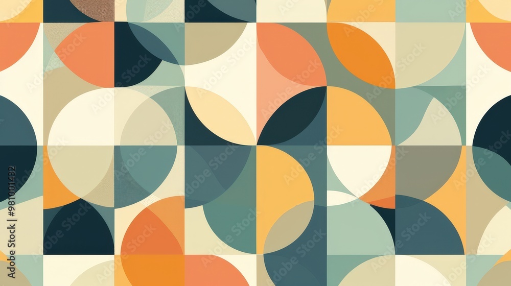 Poster this pattern features a series of overlapping circles and squares with a professional color palette.