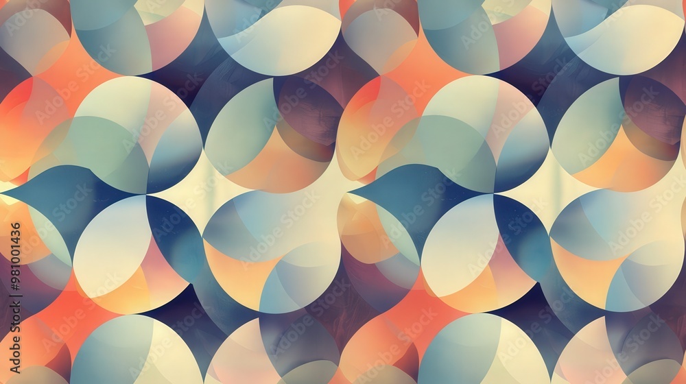 Poster this pattern features a series of overlapping circles and squares with a professional color palette.