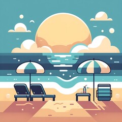 Flat Design Beach Scene