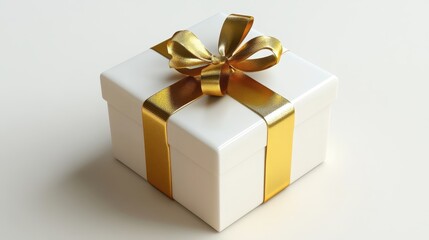 Obraz premium Festive gift box, gold ribbon on white surface, 3D illustration