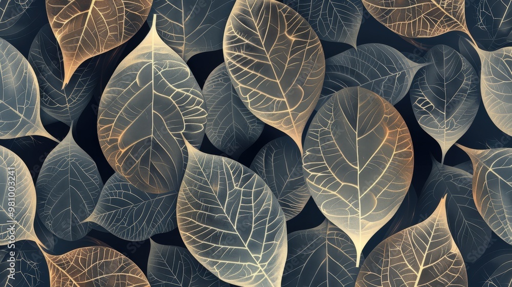 Poster this pattern highlights a series of intricate leaf designs arranged in a repeating layout.