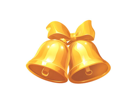 golden bells with bow, festive decoration clip art preview