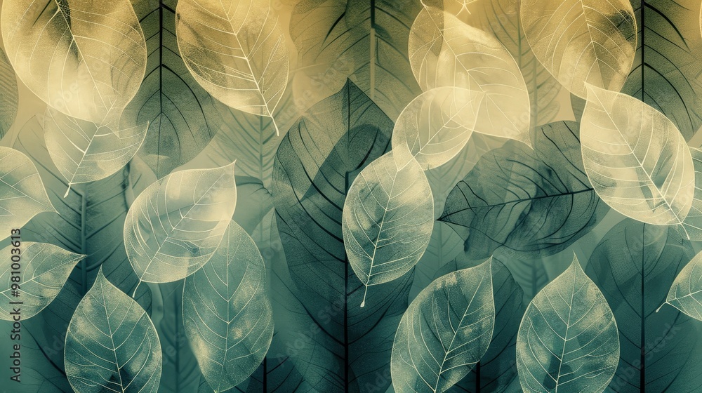 Poster this pattern highlights a series of intricate leaf designs arranged in a repeating layout.