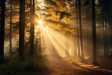 Obraz premium Leafy autumn forest light land landscape.